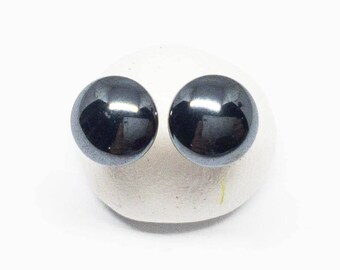 Hematite Gemstone . TINY 6mm Round Domes . Sterling Silver Posts Studs Earrings . Metallic Black Earrings . Free Shipping . E17092