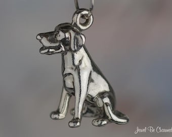 Sterling Silver Sitting Labrador Retriever Lab Dog Charm 3D Solid .925