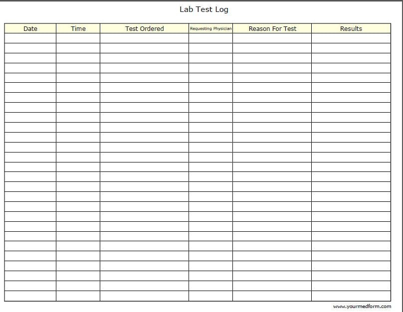 Fillable Lab Test Log / PDF/ Digital Health forms/ Printable