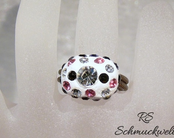 Statement ring, cocktail ring, ring, embossed ring rail, wire ring, Crystal ring, ring pink stones, ring black stones