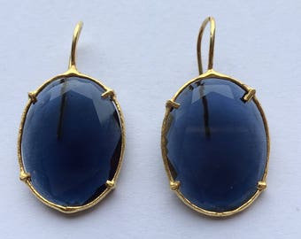 Blue Stone Silver Earrings.