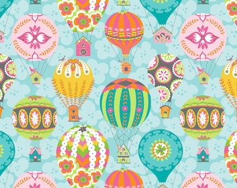 Hot Air Balloon Fabric, Blue Fabric By The Yard, Blend Fabrics, Cotton Sewing Material, 1 Yard Fabric, DIY Sewing Projects, Summer Quilts
