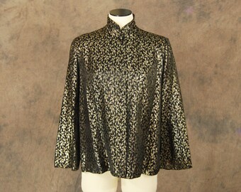 vintage 40s Coat - 1940s Black and Gold Brocade Swing Coat - Short Evening Coat Sz S M L