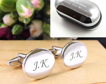 Argento ovale personalizzato inciso iniziale gemelli - matrimonio e regalo di compleanno - personalizzata incisa scatola regalo disponibile