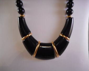 Vintage Napier Necklace Black and Gold Bead Statement Necklace