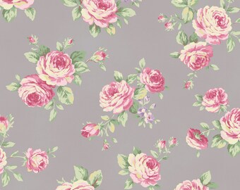 Shabby Chic Grey Rose Cotton Fabric