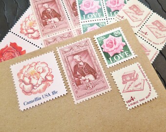 Pink .. LOVE .. UNused US Vintage Postage Stamps .. post 5 letters