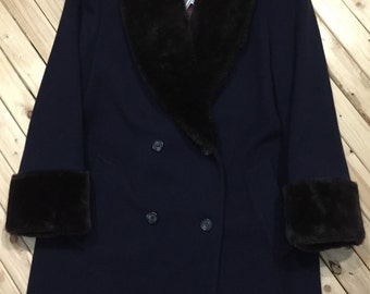 Double Breasted Wool Coat with Fur Trim
