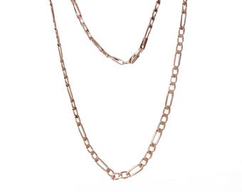 1 Rose Gold Plated Copper 3:1 Figaro Link Curb Chain Necklace 21 5/8" (B191b)