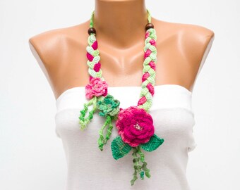Statement necklace ,crochet jewelry ,crochet bip necklace,crochet necklace, fiber necklace
