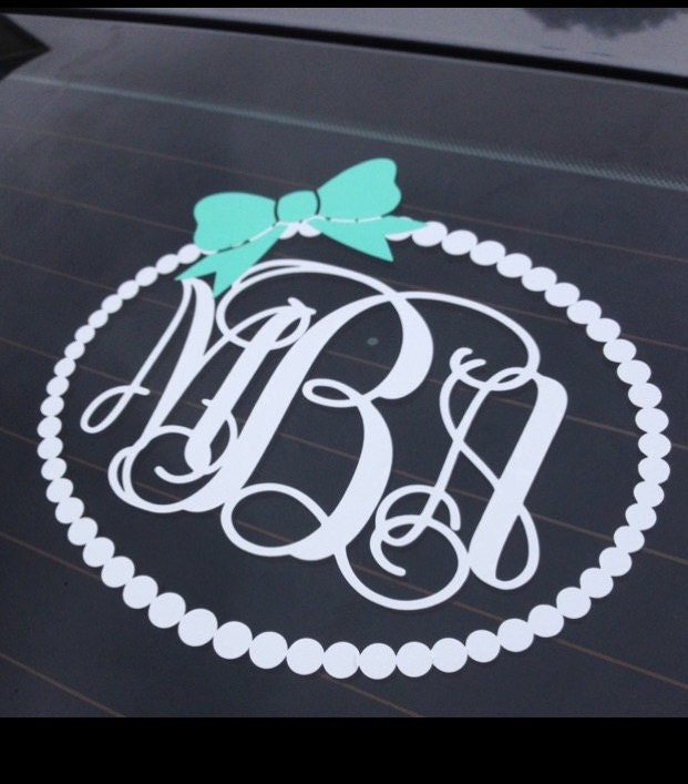 Download Monogram Car Decal Monogram with Bow Pearl Border Vinyl Decal