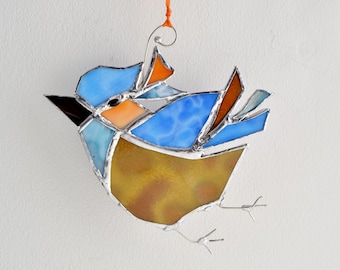 Stained Glass Bluebird. The Happy Bluebird. Home Decor. Suncatcher.