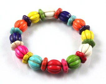 Multicolor Magnesite Bracelet, Melon Beads, Multicolor Beads, Stretch Bracelet, Cinco de Mayo, Festival, Tropical