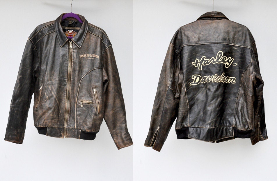 SALE Vintage Harley Davidson Jacket Brown Leather Bomber