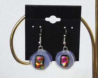 Purple Dichroic Earrings-Purple Fused Glass Earrings-Fused Glass Jewelry-Dichroic Glass Jewelry-Purple Glass Earrings