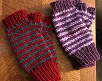 PATTERN for The Jess Mitts (striped knit fingerless gloves)