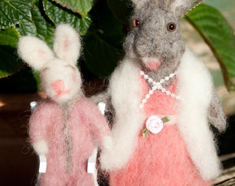 Rabbit and Baby - Needle Felted, One Of A Kind