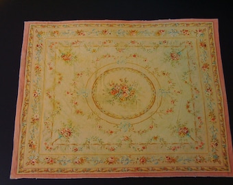 Dollhouse Miniature Beautiful Room Size Antique Aubusson Rug, One Inch Scale