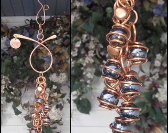 Glass & Copper Wind Chimes / Gypsy Windchime Garden Art Suncatcher Yard/Lawn/Outdoor Decor