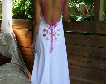 Princess Bride Lingerie Flower Cotton Nightgown Hand Cut Appliqued Shabby Cottage Chic Sleepwear
