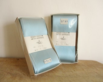 Set of 2 vintage french ribbons for blanket, 1960s, Bleu viscose ribbon France, Sewing supplies, NEW