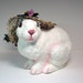Easter Rabbit, Paper Mache White Bunny, Springtime Decor, Easter Decoration, Floral Straw Hat, Cute Rabbit with Bonnet, Spring Colors
