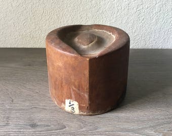 Vintage Wood hat form Mold, Primitive Millinery 8 1/2