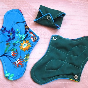 3 DAILY Panty-Liners~ washable 20cm / 8" cloth pantyliners~ for daily use/ light flow period days/ tampon backup/ incontience~ natural & eco