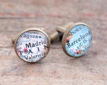 Spain Map Cufflinks Mens Map Cuff Links Gift For Man Barcelona Madrid Map Cufflink Modern Accessories Gemelos de Español Bouton de Manchette