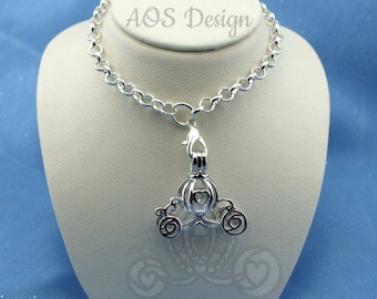 Pearl Cage Carriage Silver 925 Sterling Silver Charm on Rollo Chain Princess Cinderella Pick A Pearl Epcot Pumpkin Locket