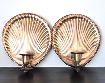 Vintage Brass Shell Wall Sconces, Taper Holders, Candle Holders