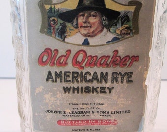 Vintage Old Quaker American Rye Whiskey bottle, 16 oz. embossed, Joseph Seagram & Sons Ltd E68a
