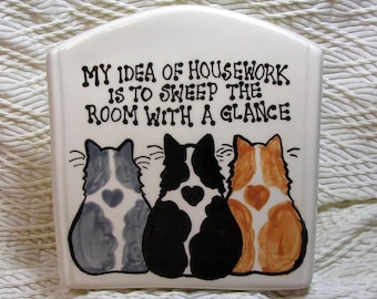 Cat Napkin Holder Mail Holder File Folder Holder Handmade In Clay by Grace M Smith