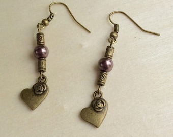Bronze earrings decor hearts color