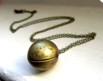 Antique Vintage ball locket long necklace antique bronze chain