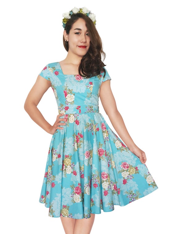 Teal Dress Rose Dress Whimsical Dress Floral Dress Bridesmaid