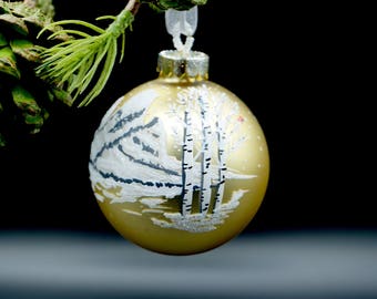 Memorial Ornament, Remember a Loved One, Hand Painted Gold Glass Christmas Ornament, Personalized Ornaments, Custom Aspen, Cardinal Ornament