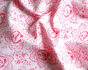 vintage fabric french patchwork fabric antique fabric vintage floral fabric red roses fabric cotton 139