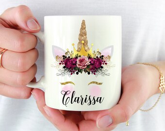 Personalized Unicorn Mug, Name Unicorn Gift, Floral Unicorn Mug, Gift For Her, Unicorn Lover Gift, Unicorn Birthday Gift, Eyelashes Unicorn