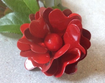Red Enamel Flower Brooch Red Metal Flower Pin Rose Enamel Brooch Red Rose Brooch Solid Brass Retro Broach Pin Multiflora Rose
