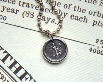 Aquarius wax seal necklace, Mens necklace, Mens pendant, King Neptune, Zodiac, For her, Horoscope, Astrology, Fine + Sterling silver