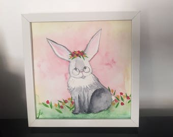Hipster Bunny - Original watercolor painting