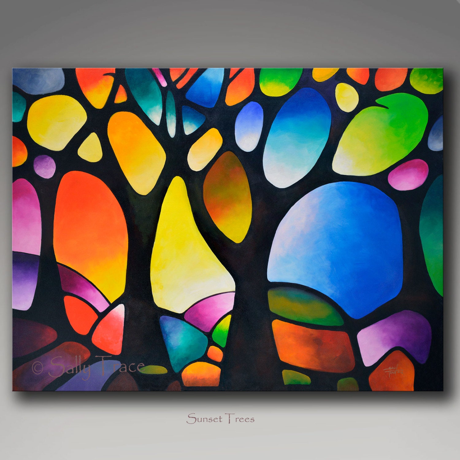 Abstract trees modern art abstract geometric giclee print on