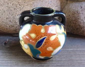 Gouda Style Pottery Vase, Vintage 1930s, Made in Japan, Art Deco Style, Stocking Stuffer, FREE SHIPPING