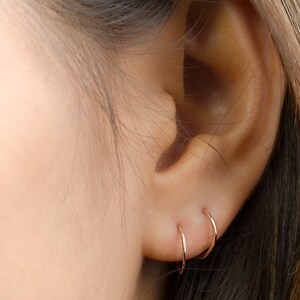 Tiny Hoop Earrings, Sterling Silver, Gold Plated, Gold Filled, Hand Made Hoops, Small and thin Earlobes, Lunaijewelry, Gift for Mom, EAR001