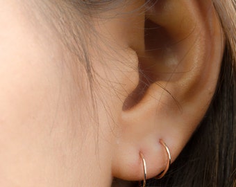 Tiny Hoop Earrings, Sterling Silver, Gold Plated, Gold Filled, Hand Made Hoops, Small and thin Earlobes, Lunaijewelry, Gift for Her, EAR001