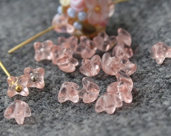 Glass Flower Beads, 30 pcs Flower Beads 5x5 mm, Czech Glass, Bell Flower Beads, Lt Rosaline
