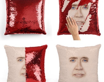 Nicolas Cage face sequin pillow | Funny Pillowcase | Two color pillow | gift for her | gift for him | sparkle pillow | Comes with pillow