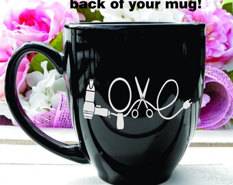 Deep Engraved Love Hairdresser Coffee Mug of Glass of Choice. Personalized Hairdresser Gift. Hairstylist Mug