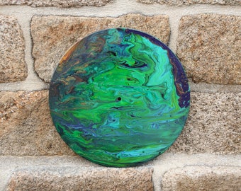 Painting acrylic on vinyl, multicolor, diameter 30cm / Handmade Vinyl Acrylic Painting "dirty for" with cells